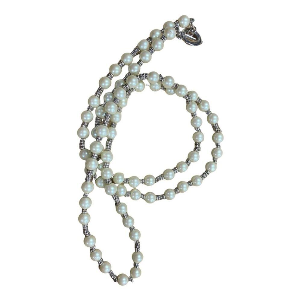 Chaps‎ Silver & Faux Pearl Necklace